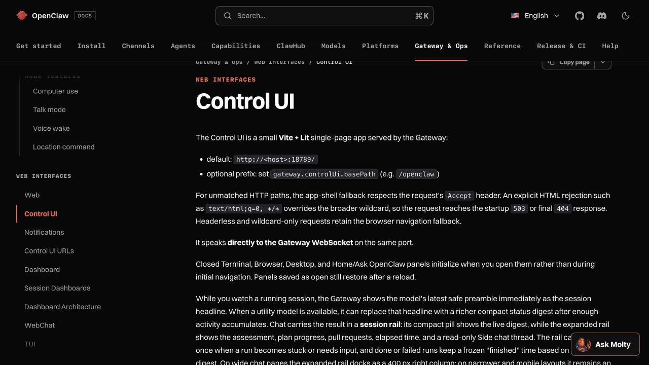 OpenClaw Control UI가 Gateway와 같은 WebSocket 포트를 사용하는 구조
