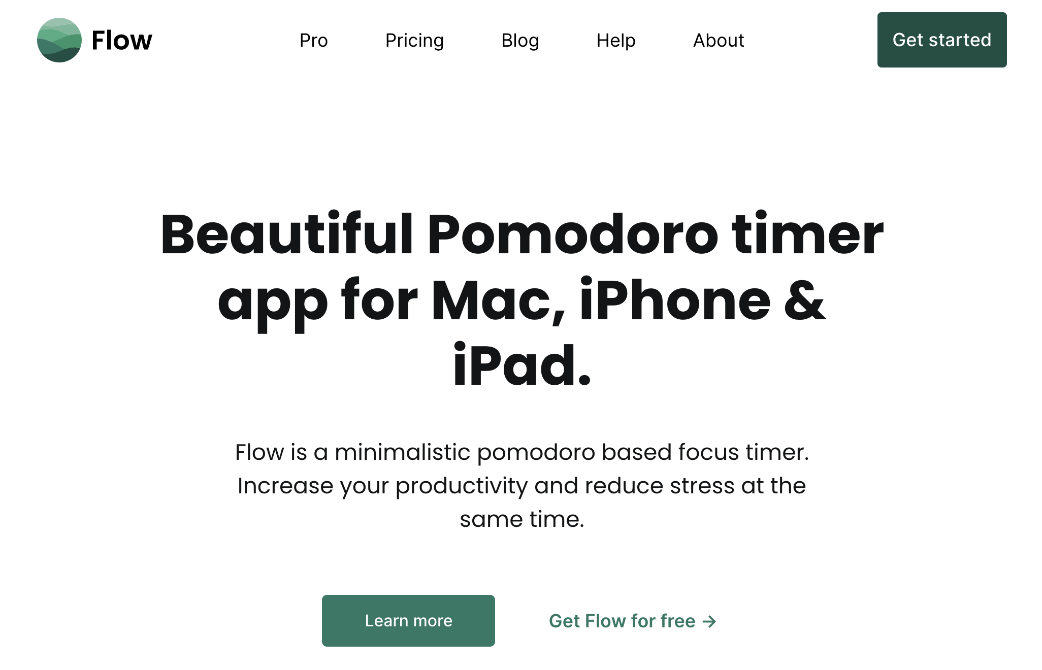 맥용 시간관리 앱 '플로우' 소개 웹사이트. 직관적이고 간결한 디자인을 특징으로 함