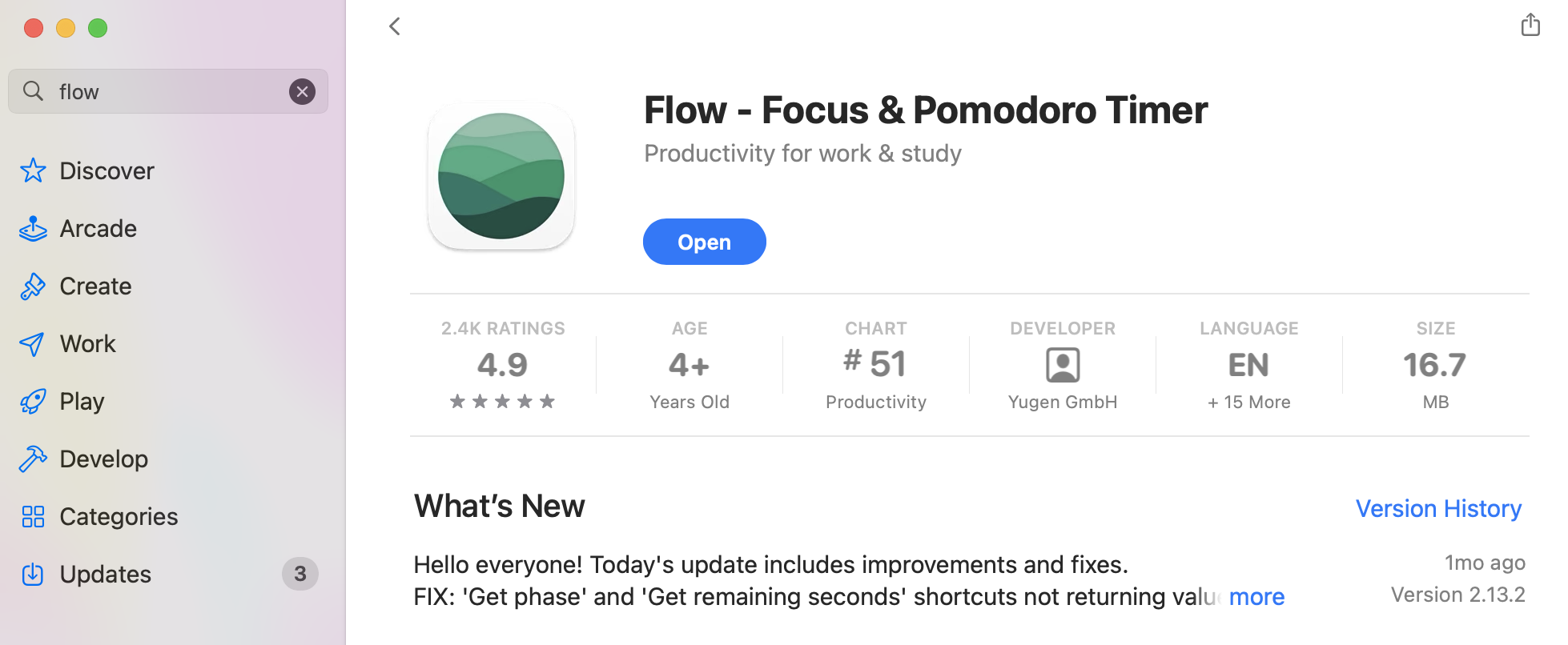 맥용 앱스토어에서 무료로 다운로드 받을 수 있는 시간관리 어플 '플로우'
